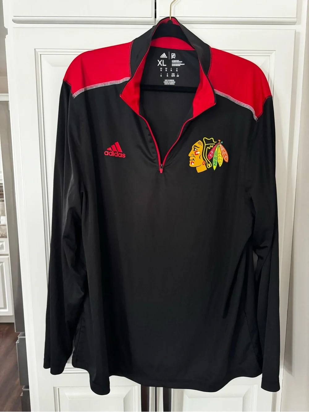 adidas Black and Red Chicago Blackhawks Quarter-Zip Pullover